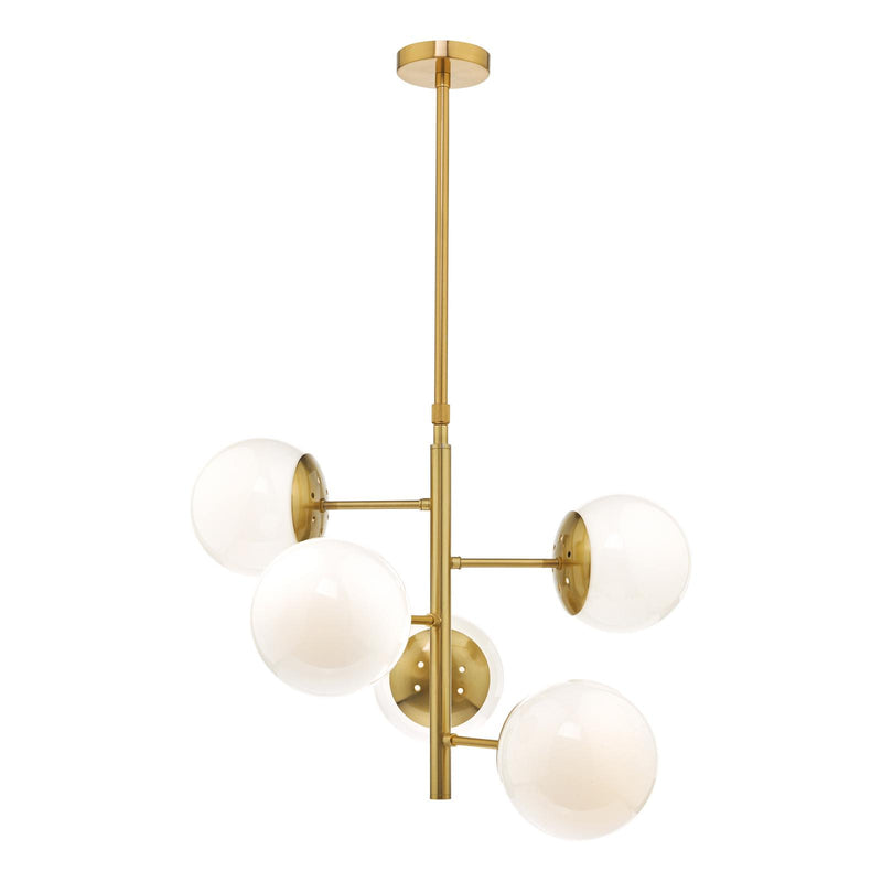 Dar Lighting Bombazine 5 Light Pendant Natural Brass & Opal Glass • BOM0535