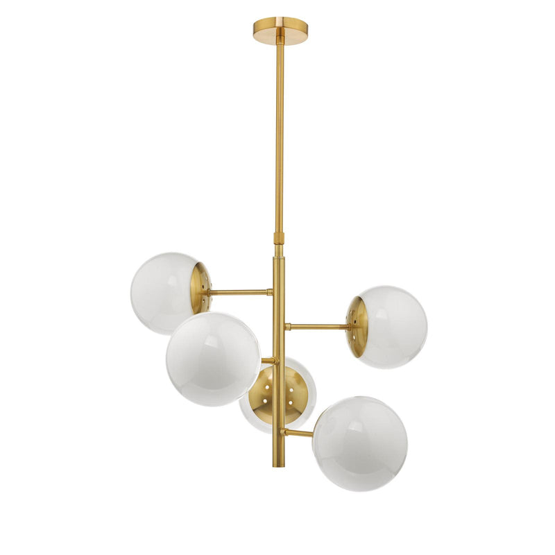Dar Lighting Bombazine 5 Light Pendant Natural Brass & Opal Glass • BOM0535