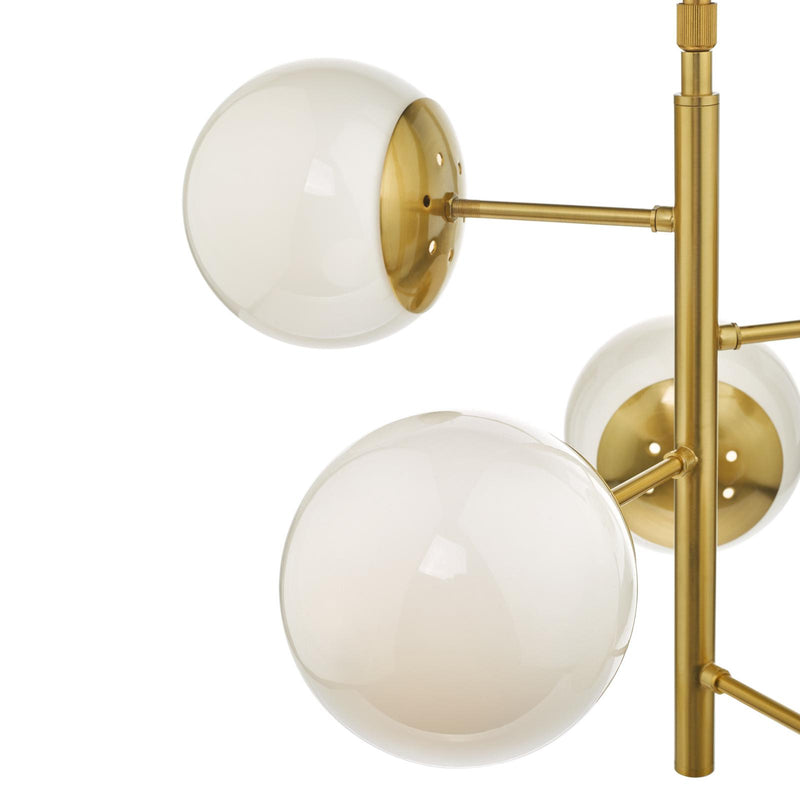 Dar Lighting Bombazine 5 Light Pendant Natural Brass & Opal Glass • BOM0535