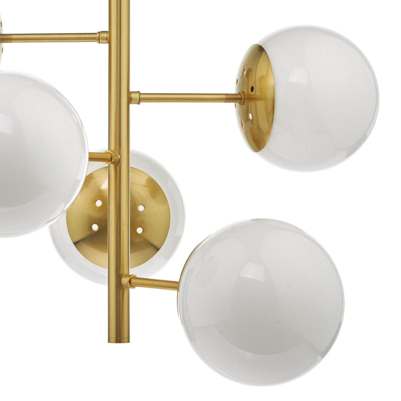 Dar Lighting Bombazine 5 Light Pendant Natural Brass & Opal Glass • BOM0535