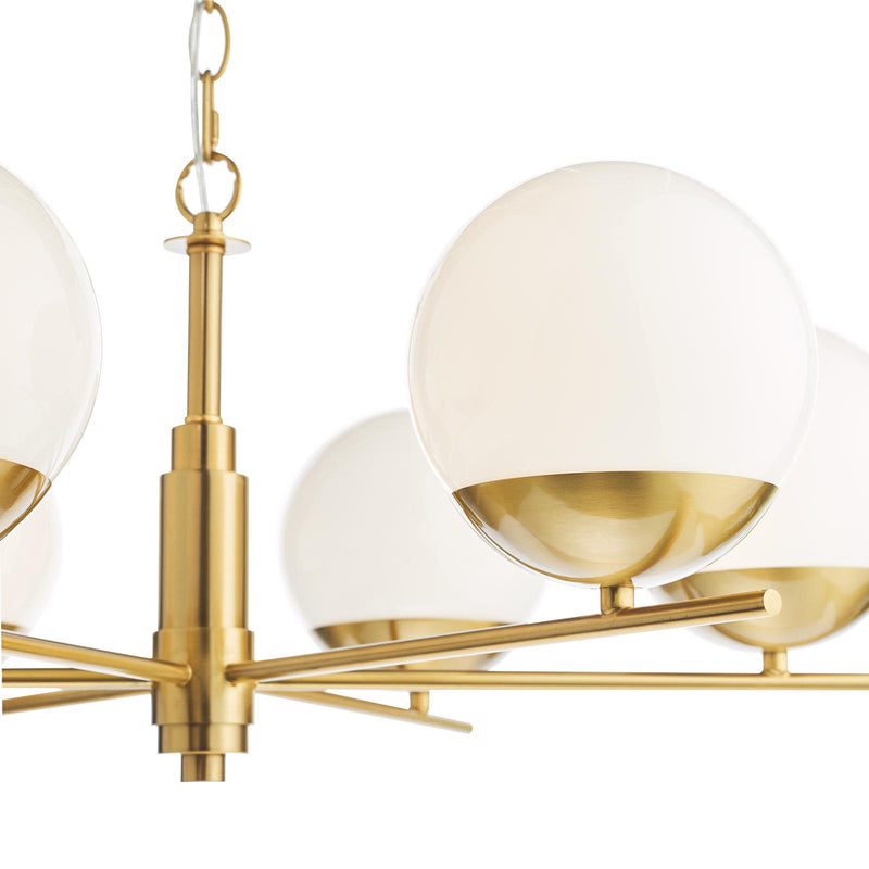Dar Lighting Bombazine 6 Light Pendant Natural Brass and Opal Glass • BOM0635