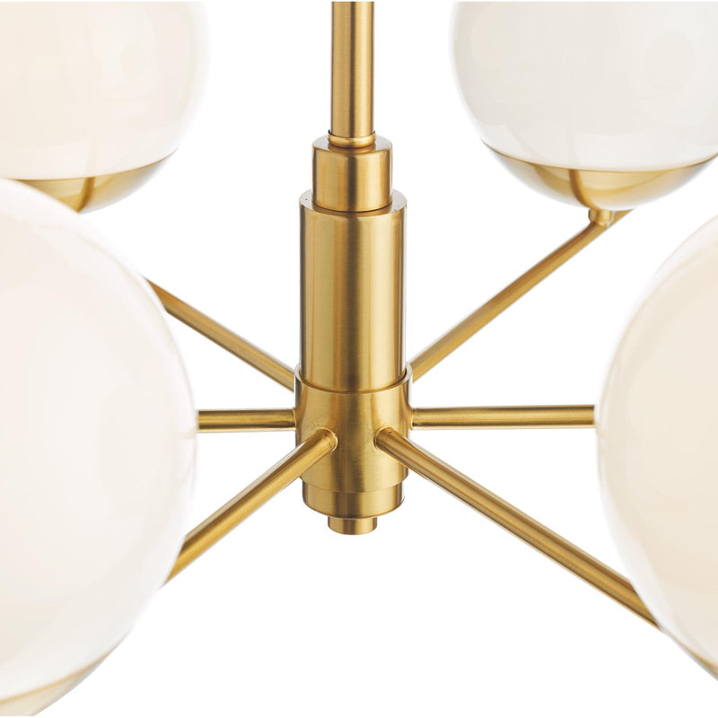 Dar Lighting Bombazine 6 Light Pendant Natural Brass and Opal Glass • BOM0635