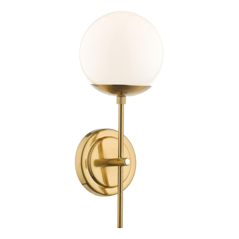 Dar Lighting Bombazine Wall Light Natural Brass Opal Glass • BOM0735