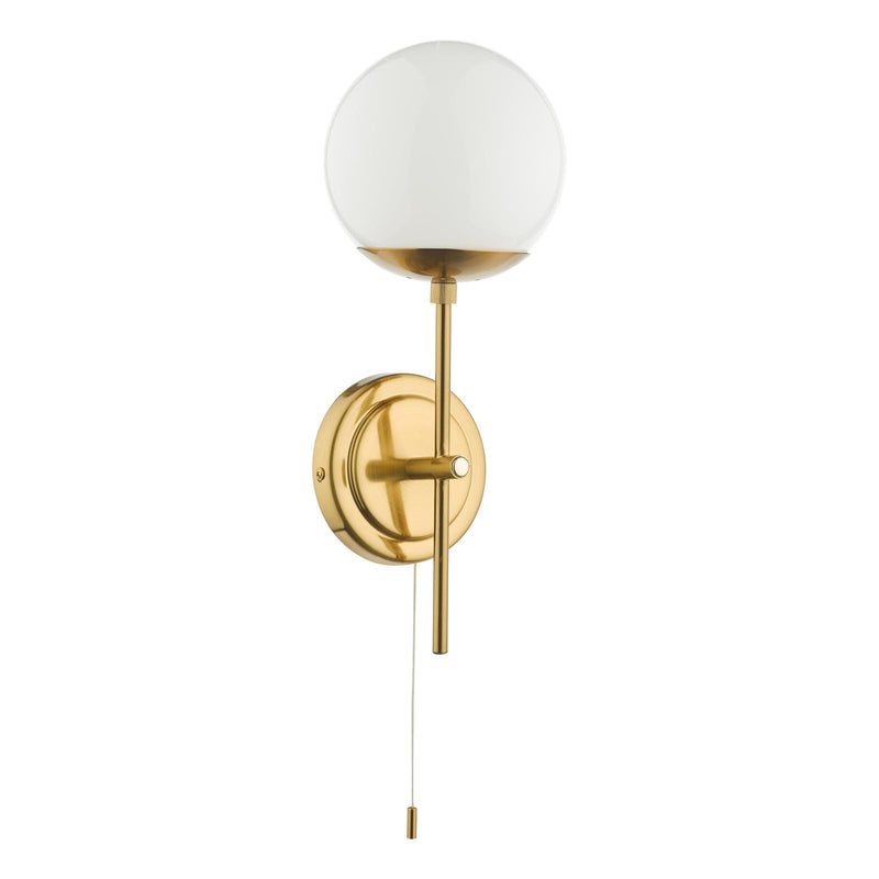 Dar Lighting Bombazine Wall Light Natural Brass Opal Glass • BOM0735