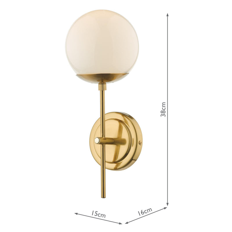 Dar Lighting Bombazine Wall Light Natural Brass Opal Glass • BOM0735