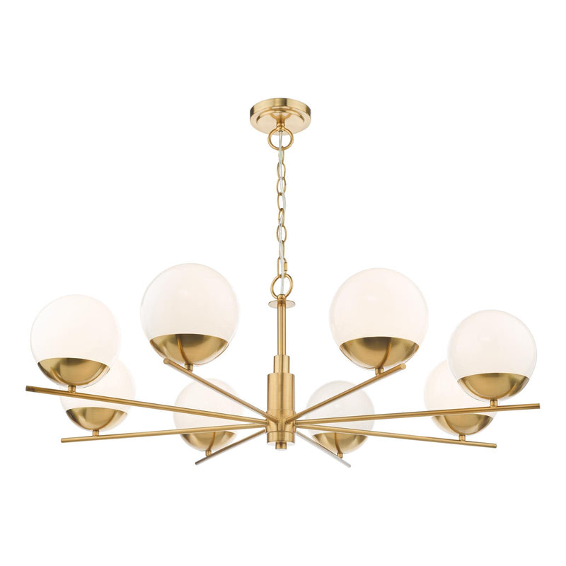 Dar Lighting Bombazine 8 Light Pendant Natural Brass Opal Glass • BOM0835