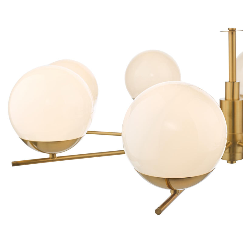 Dar Lighting Bombazine 8 Light Pendant Natural Brass Opal Glass • BOM0835