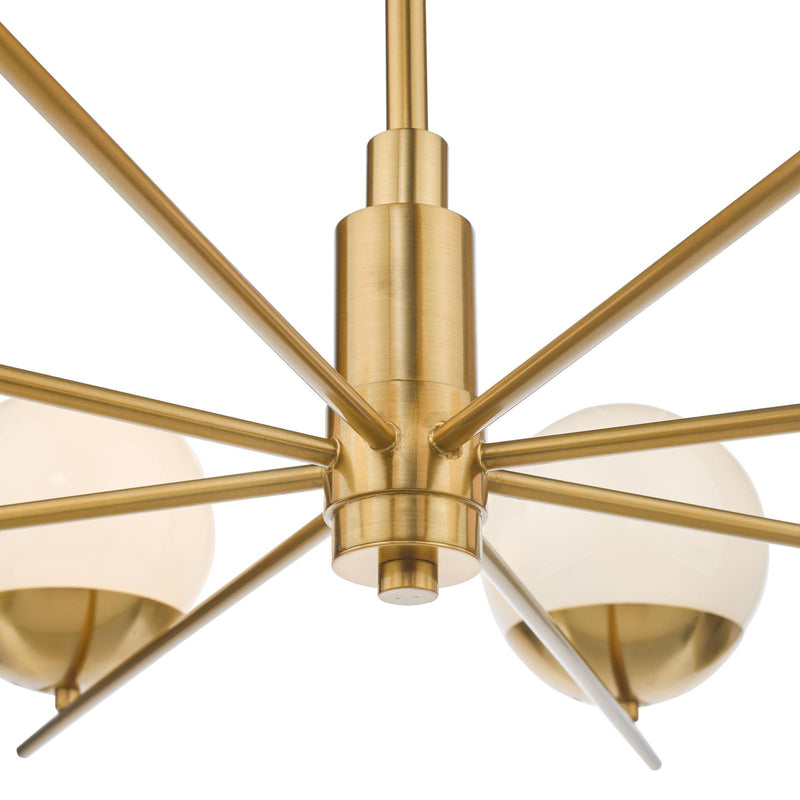 Dar Lighting Bombazine 8 Light Pendant Natural Brass Opal Glass • BOM0835