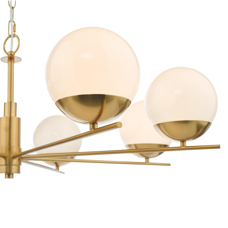 Dar Lighting Bombazine 8 Light Pendant Natural Brass Opal Glass • BOM0835