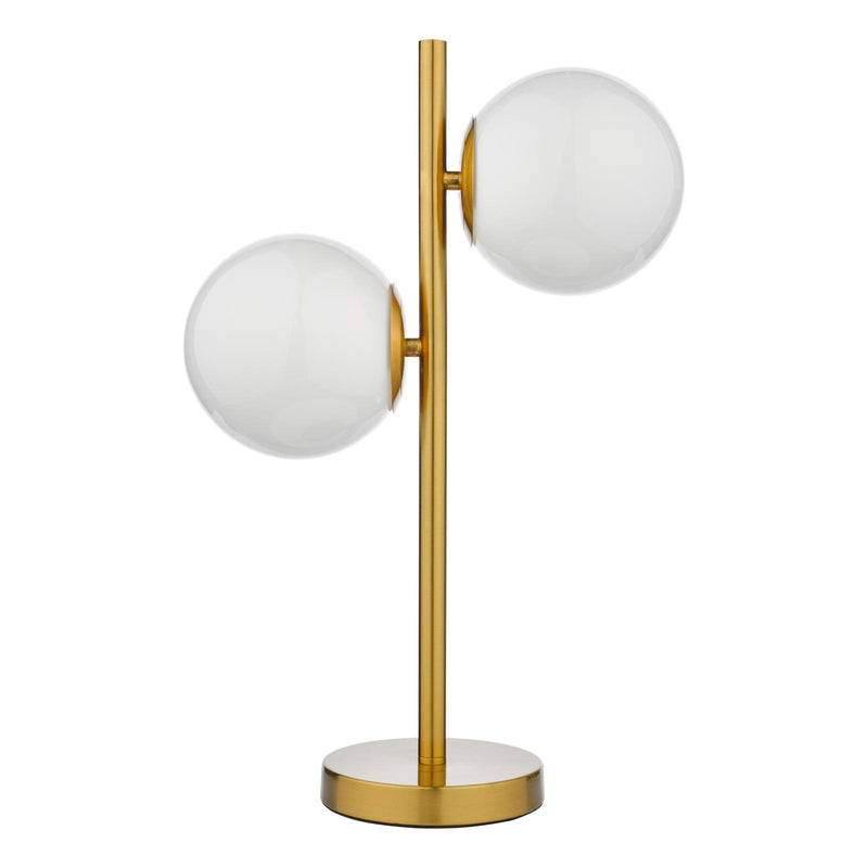 Dar Lighting Bombazine 2 Light Table Lamp Natural Brass Opal Glass • BOM4235