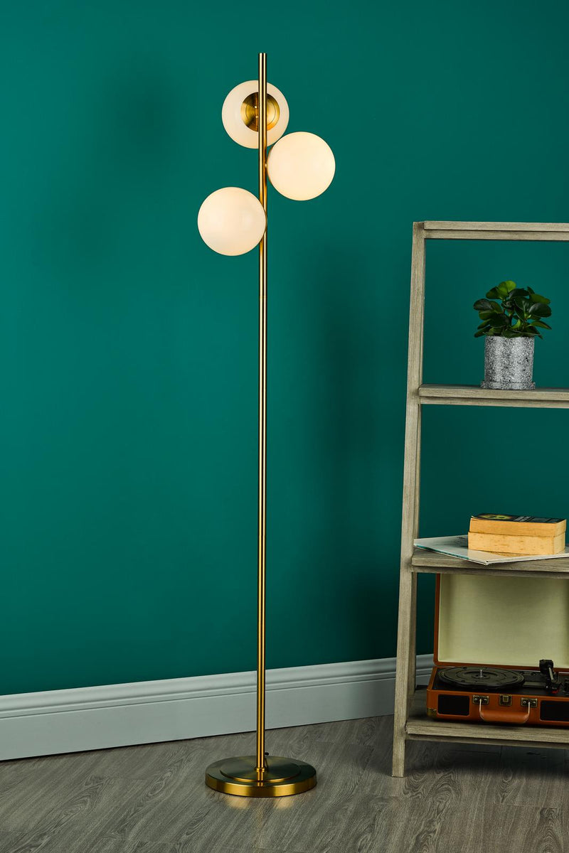 Dar Lighting Bombazine 3 Light Floor Lamp Natural Brass and Opal Glass • BOM4935