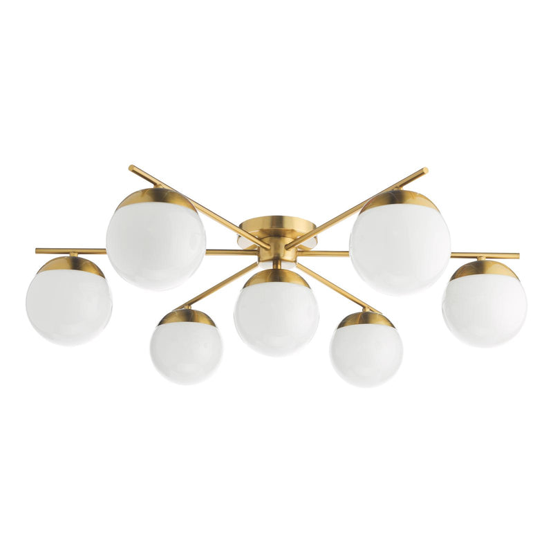 Dar Lighting Bombazine 7 Light Semi-Flush Natural Brass and Opal Glass • BOM5035