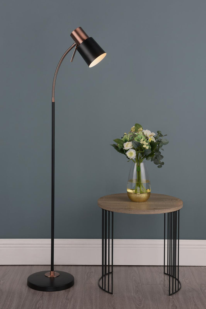 Dar Lighting Bond Task Floor Lamp Black Copper • BON4954