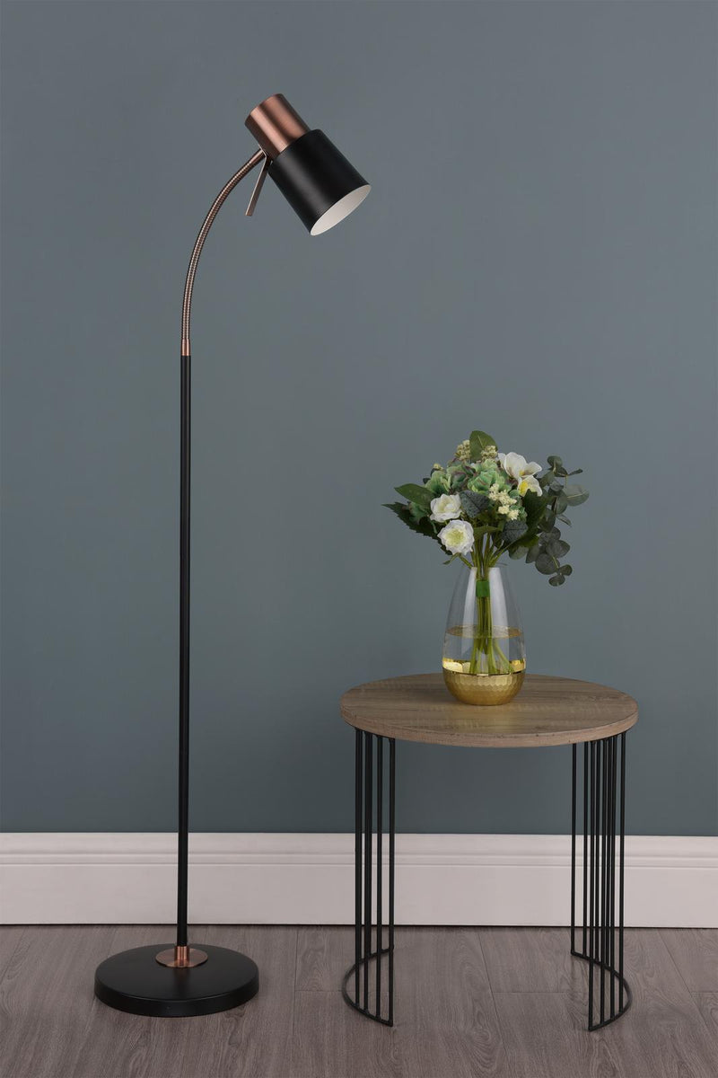 Dar Lighting Bond Task Floor Lamp Black Copper • BON4954