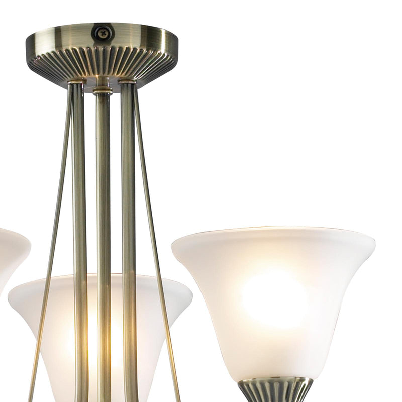 Dar Lighting Boston 3 Light Semi-Flush Antique Brass and Opal Glass • BOS03