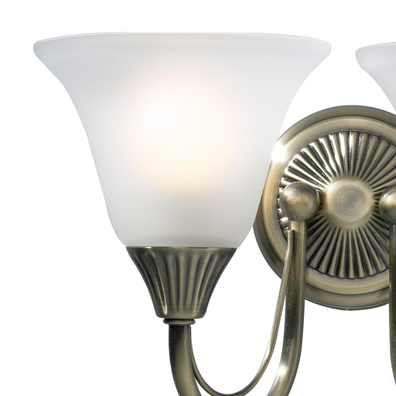 Dar Lighting Boston 2 Light Wall Light Antique Brass and Opal Glass • BOS09