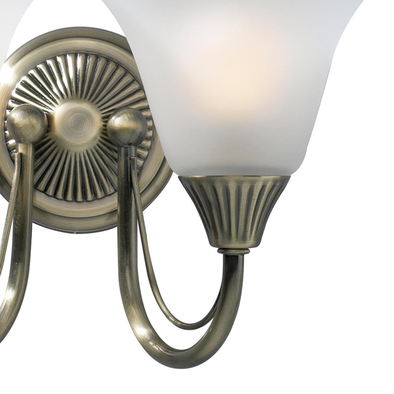 Dar Lighting Boston 2 Light Wall Light Antique Brass and Opal Glass • BOS09