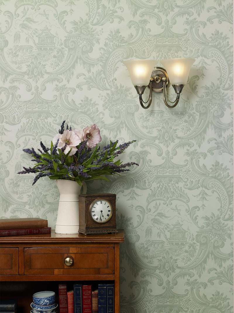Dar Lighting Boston 2 Light Wall Light Antique Brass and Opal Glass • BOS09