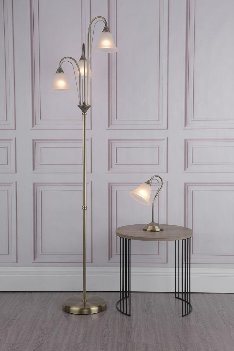 Dar Lighting Boston Table Lamp Antique Brass and Opal Glass • BOS40