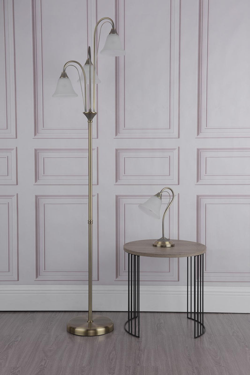 Dar Lighting Boston Table Lamp Antique Brass and Opal Glass • BOS40