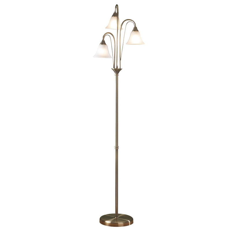 Dar Lighting Boston 3 Light Floor Lamp Antique Brass and Opal Glass • BOS49