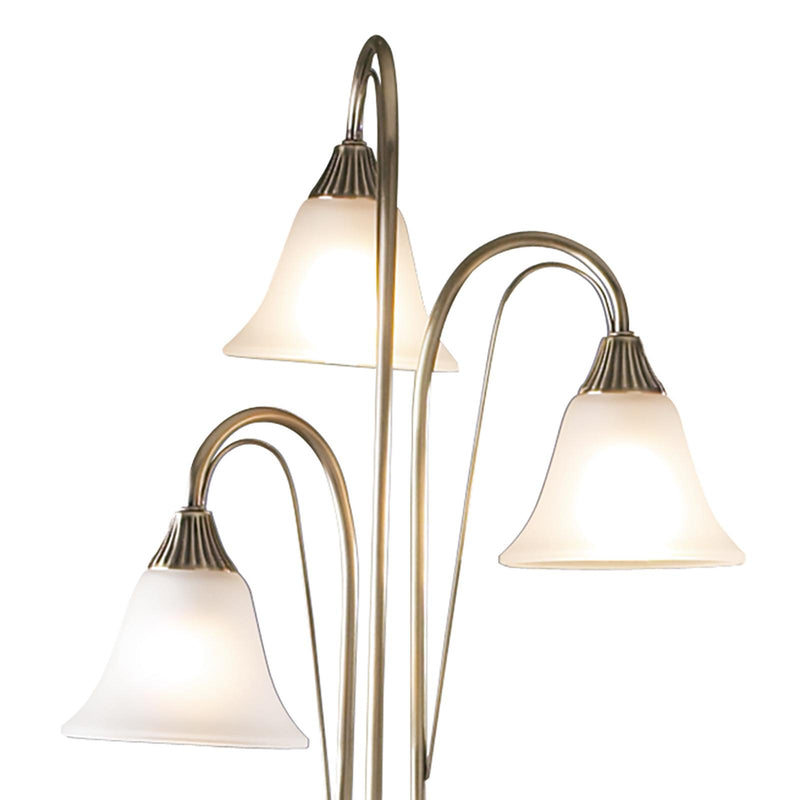 Dar Lighting Boston 3 Light Floor Lamp Antique Brass and Opal Glass • BOS49