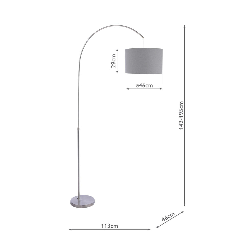 Dar Lighting Bow Floor Lamp Satin Nickel With Shade • BOW4946-PYR1839