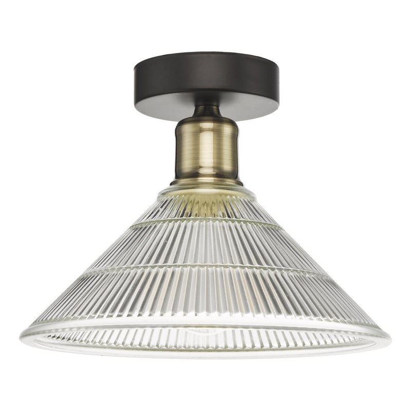Dar Lighting Boyd 1 Light Flush Antique Brass with Glass Shade • BOY0175
