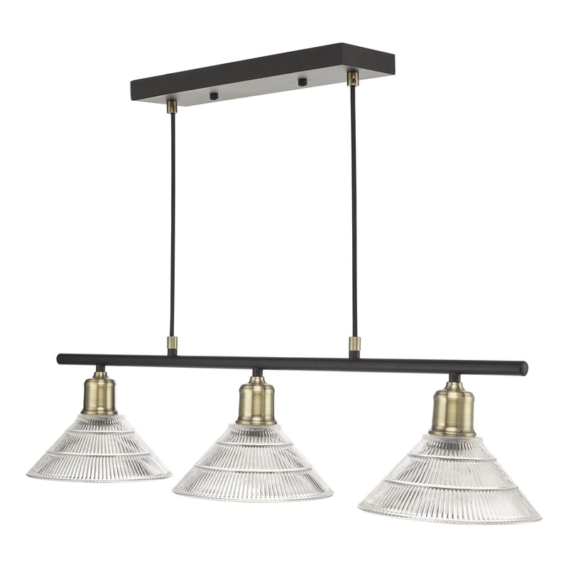 Dar Lighting Boyd 3 Light Bar Antique Brass with Glass Shade • BOY0375
