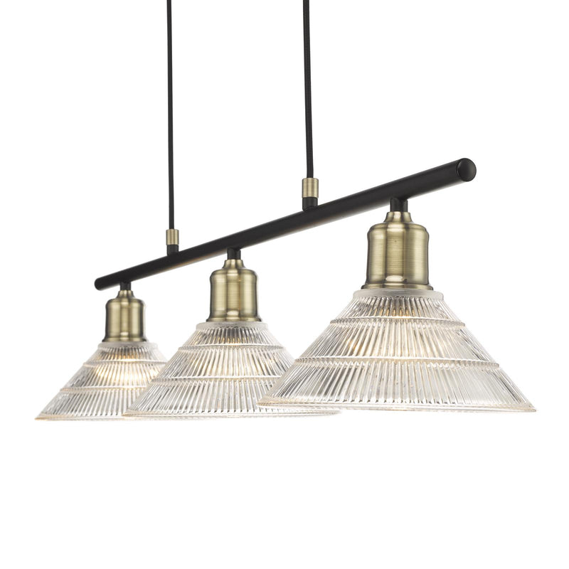 Dar Lighting Boyd 3 Light Bar Antique Brass with Glass Shade • BOY0375