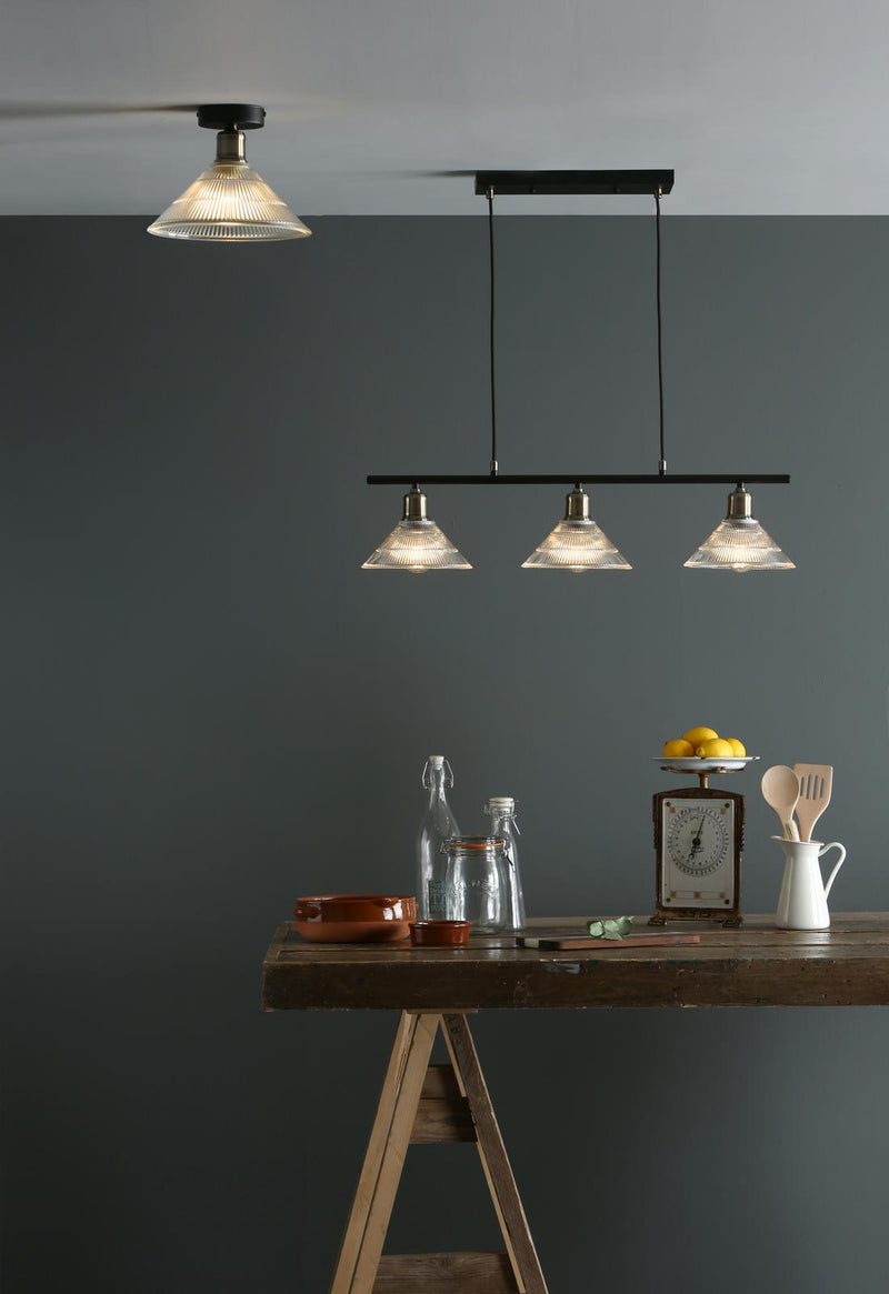 Dar Lighting Boyd 3 Light Bar Antique Brass with Glass Shade • BOY0375