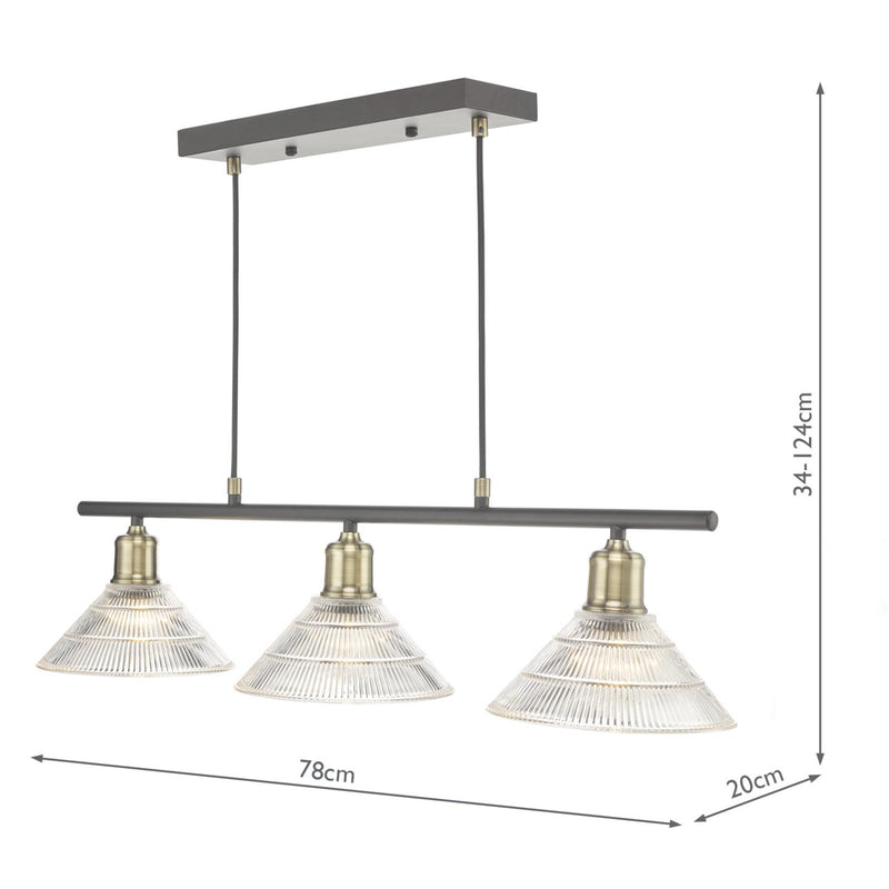 Dar Lighting Boyd 3 Light Bar Antique Brass with Glass Shade • BOY0375