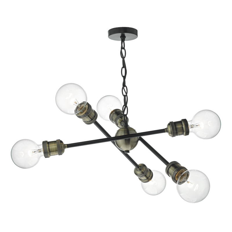 Dar Lighting Brigade 6 Light Pendant Black & Antique Brass • BRI0654