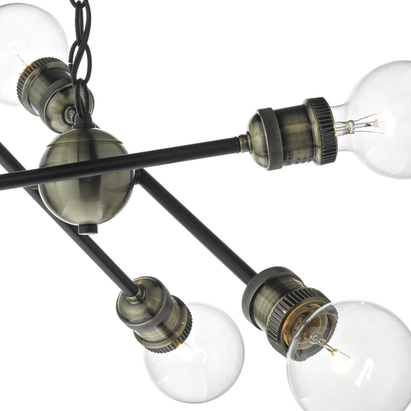 Dar Lighting Brigade 6 Light Pendant Black & Antique Brass • BRI0654