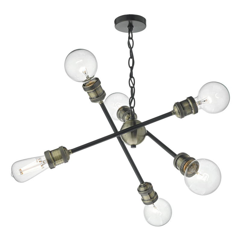 Dar Lighting Brigade 6 Light Pendant Black & Antique Brass • BRI0654
