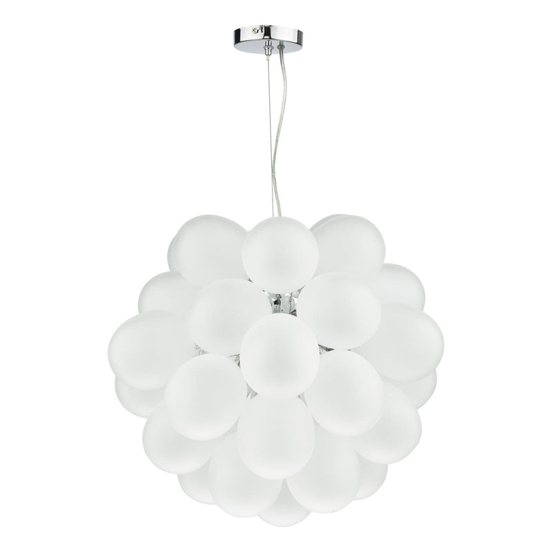 Dar Lighting Bubbles 6 Light Pendant Polished Chrome Frosted Glass • BUB0602