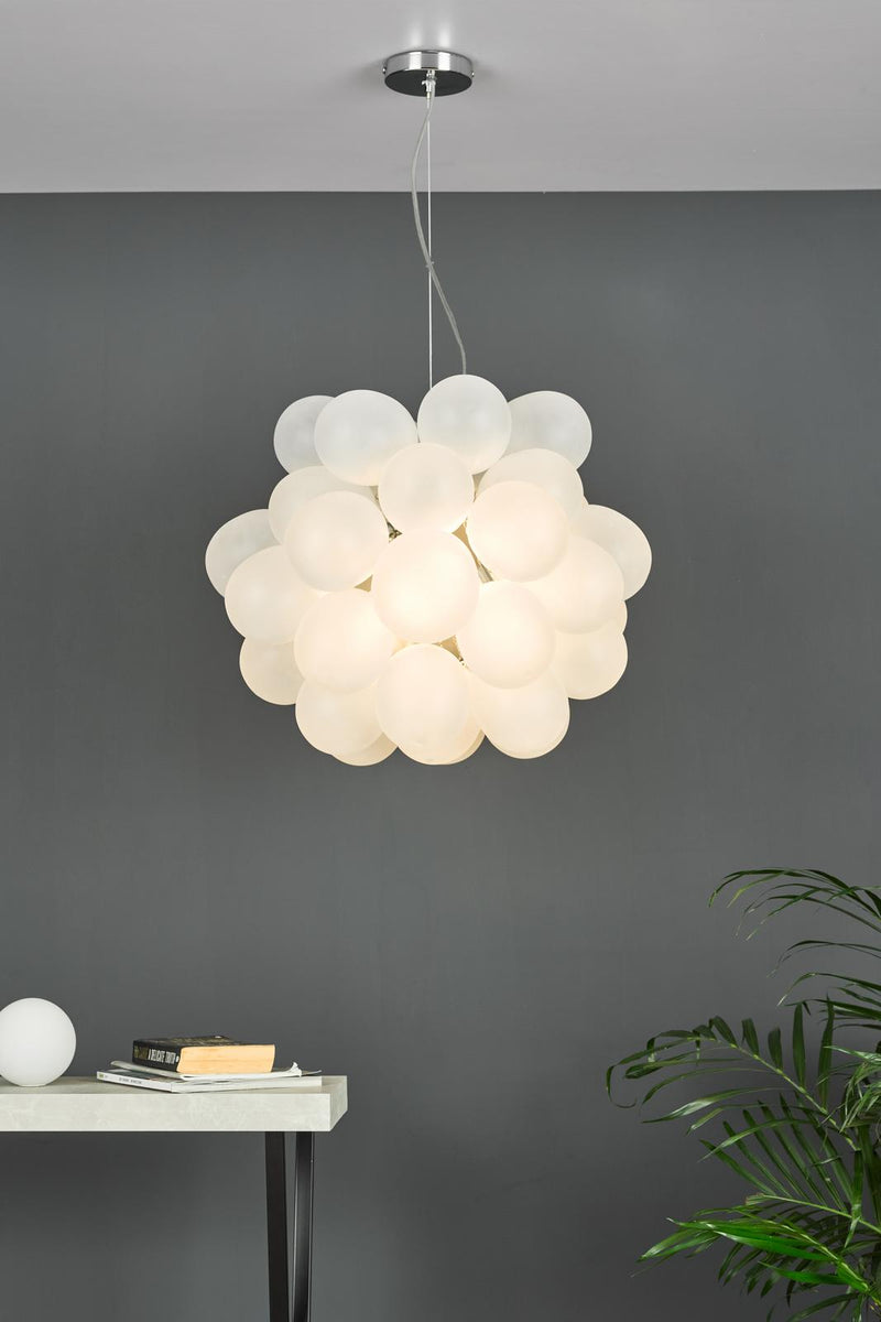 Dar Lighting Bubbles 6 Light Pendant Polished Chrome Frosted Glass • BUB0602