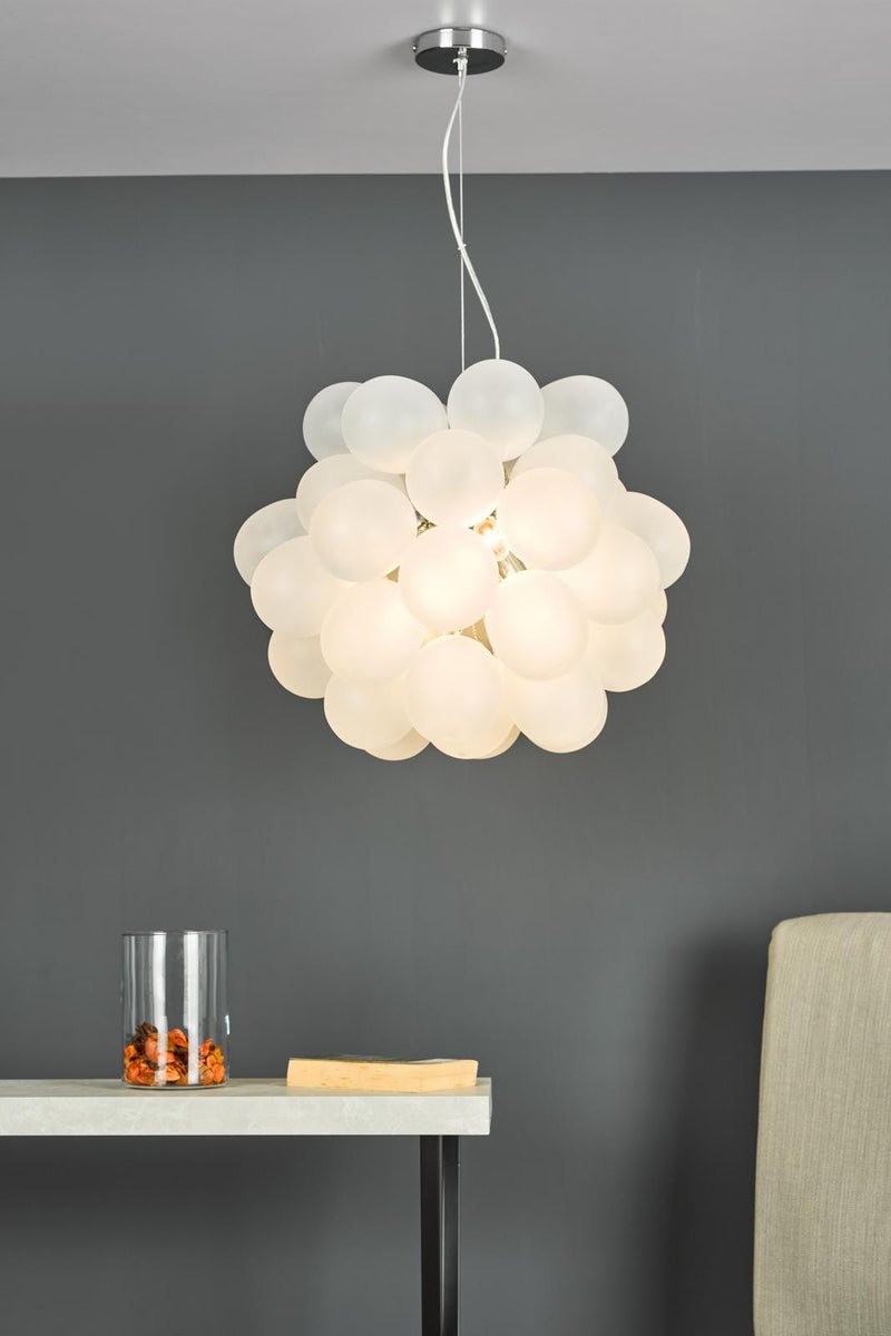 Dar Lighting Bubbles 6 Light Pendant Polished Chrome Frosted Glass • BUB0602