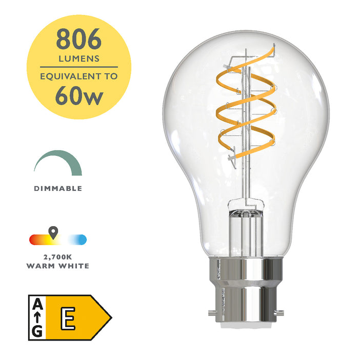 Dar Lighting BUL-B22-GLS-F1 LED B22/BC GLS Light Bulb (Lamp) 7.2w 806lm 2700k (Pack Of 6)