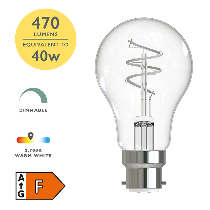 Dar Lighting BUL-B22-GLS-W1 LED B22/BC GLS Light Bulb (Lamp) 4.9w 470lm 2700k (Pack Of 6)