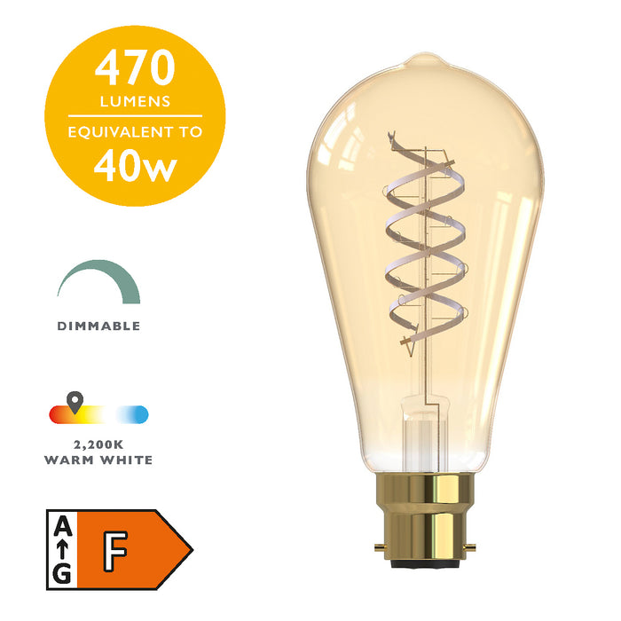 Dar Lighting BUL-B22-RUS-V1 LED B22/BC  Rustic Light Bulb (Lamp) 5.5w 470lm 2200k (Pack Of 6)