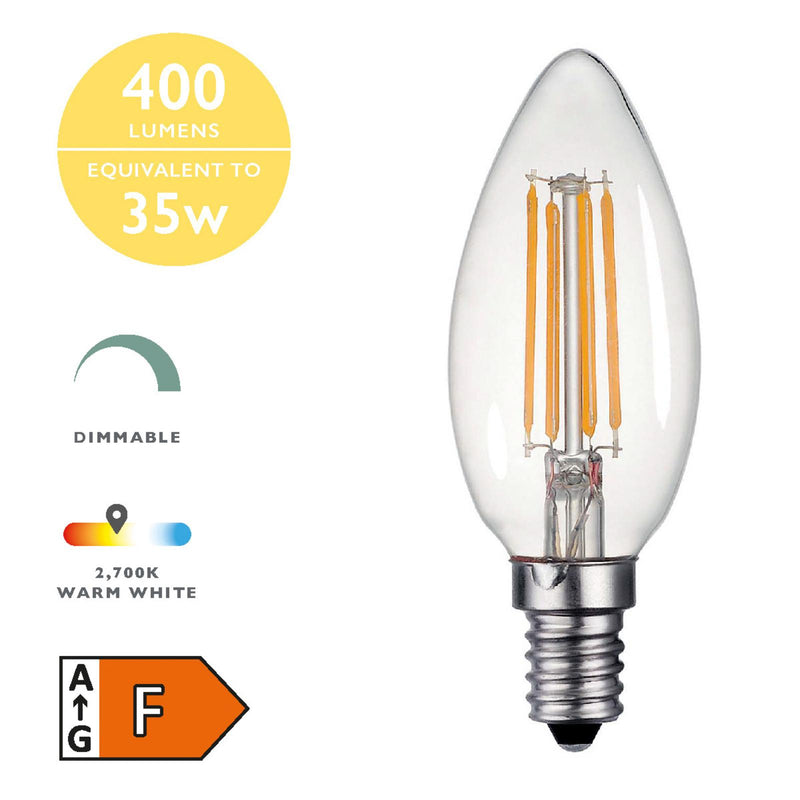 Dar Lighting BUL-E14-LED-13 Candle LED 4w 400 Lumens Dimmable Clear (Pack Of 5)