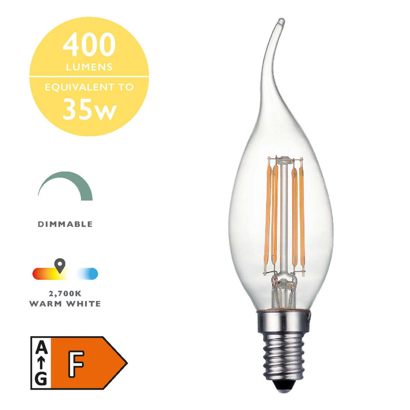 Dar Lighting BUL-E14-LED-14 Candle Tipped LED 4w 400 Lumens Dimmable Clear (Pack Of 5)
