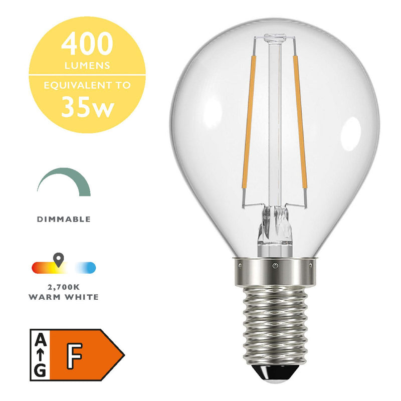 Dar Lighting BUL-E14-LED-15 Golf Ball LED 4w 400 Lumens Dimmable Clear (Pack Of 5)