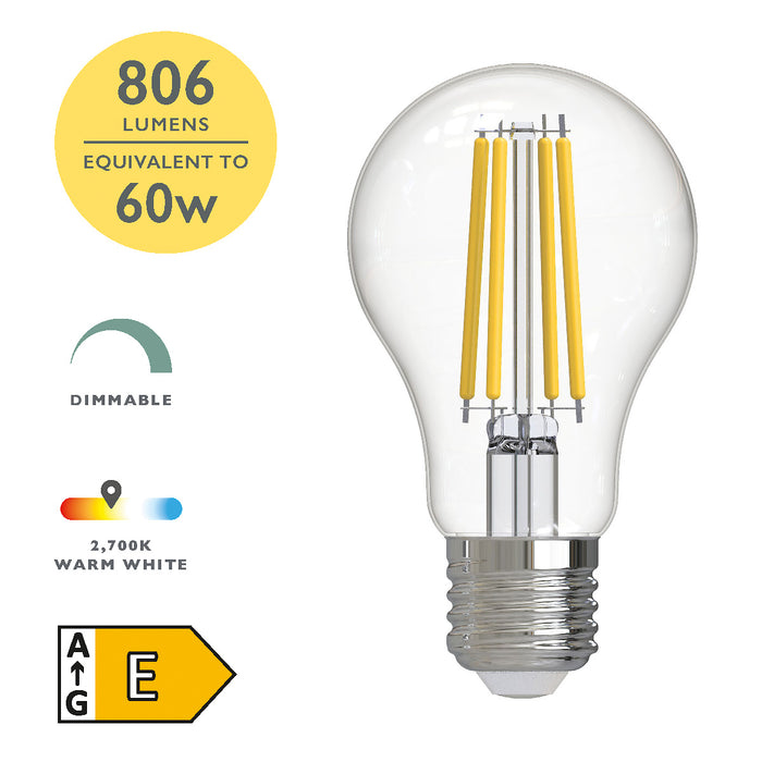 Dar Lighting BUL-E27-GLS-F1 LED E27/ES GLS Light Bulb (Lamp) 7.2w 806lm 2700k (Pack Of 6)