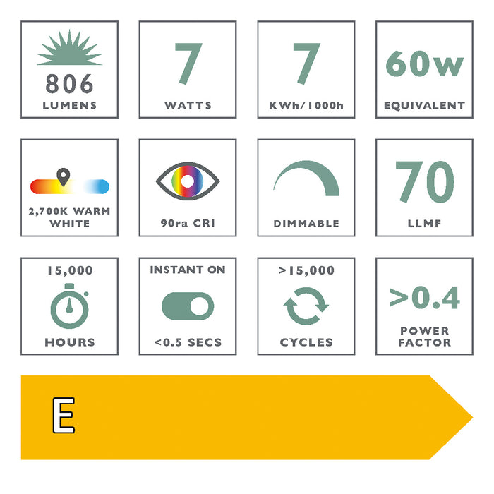 Dar Lighting BUL-E27-GLS-F1 LED E27/ES GLS Light Bulb (Lamp) 7.2w 806lm 2700k (Pack Of 6)