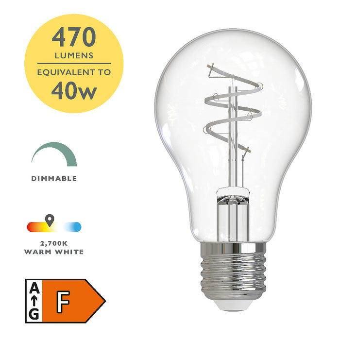 Dar Lighting BUL-E27-GLS-W1 LED E27/ES GLS Light Bulb (Lamp) 4.9w 470lm 2700k (Pack Of 6)