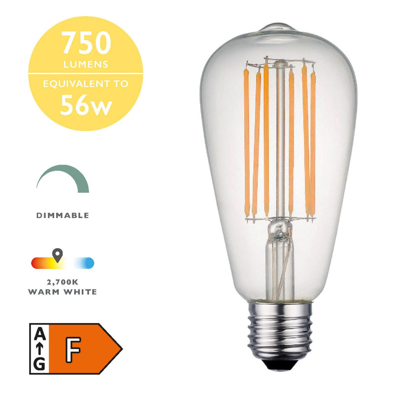 Dar Lighting BUL-E27-LED-15 Rustic LED 7w 750 Lumens Dimmable Clear (Pack Of 5)