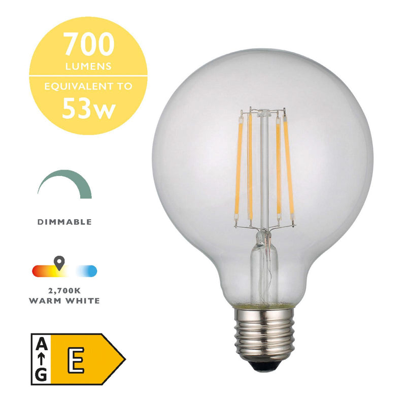 Dar Lighting BUL-E27-LED-19 Medium Globe LED 6w 806 Lumens Dimmable Clear (Pack Of 5)