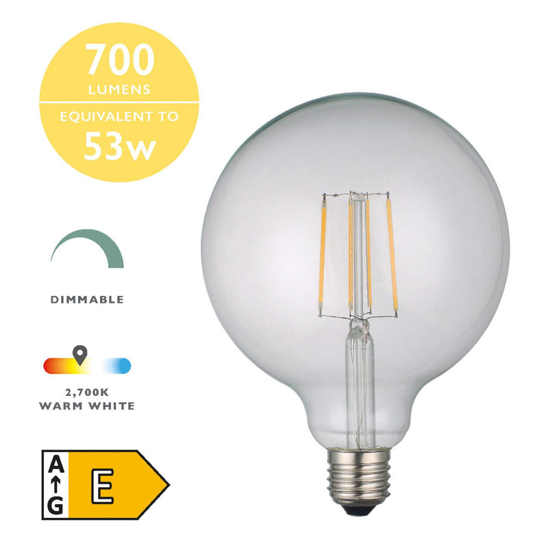Dar Lighting BUL-E27-LED-20 Large Globe LED 6w 806 Lumens Dimmable Clear (Pack Of 5)